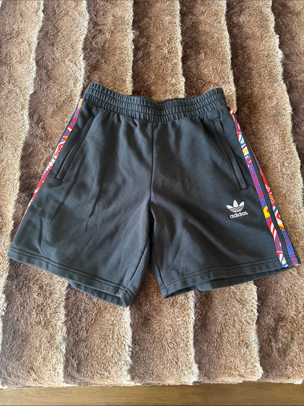 adidas Black Shorts with Multicolor Side Stripes